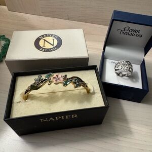 NEW Napier Gold Bracelet with Pink Floral Design AND Octopus Style Ring- Size 9